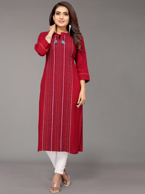

Nimayaa Women Maroon Geometric Embroidered Kurta