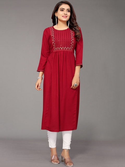

Nimayaa Women Embroidered And Sequins Embellished Empire Kurta, Maroon