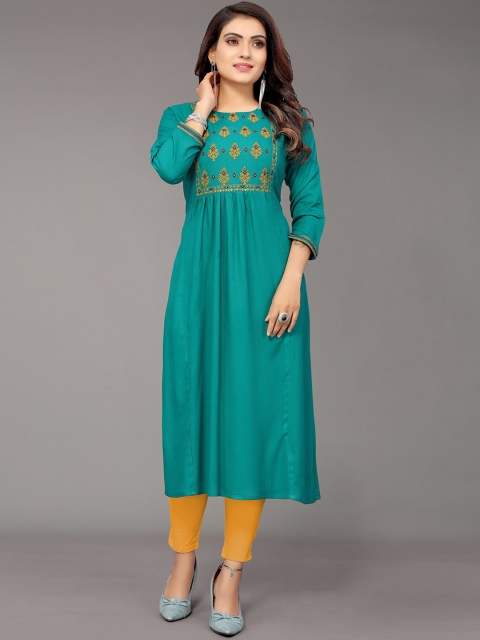 

Nimayaa Women Green Ethnic Motifs Yoke Design Kurta