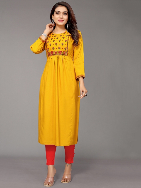 

Nimayaa Women Mustard Yellow Embroidered Kurta