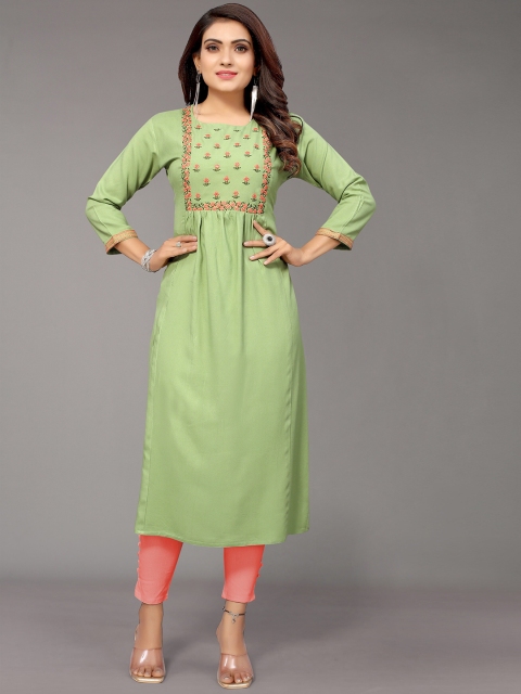 

Nimayaa Women Green Floral Embroidered Thread Work Kurta