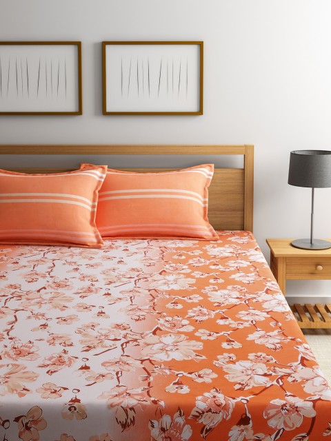 

WELHOME Essentials Premium Orange Cotton 144 TC Double Bedsheet with 2 Pillow Covers