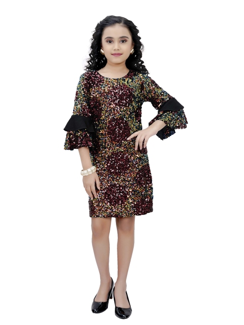 

Tiny Girl Girls Maroon & Black Embellished Sheath Dress