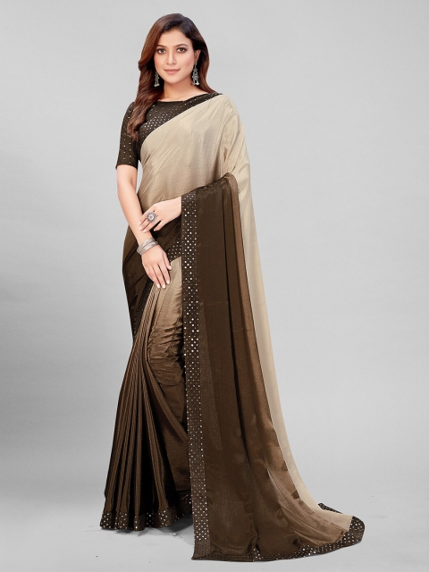 

Pratham Blue Brown Ombre Sequinned Silk Blend Saree