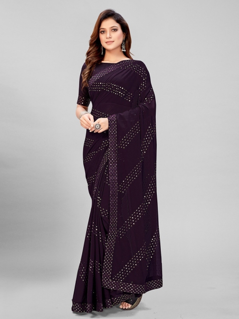 

Pratham Blue Purple Embellished Sequinned Pure Georgette Saree