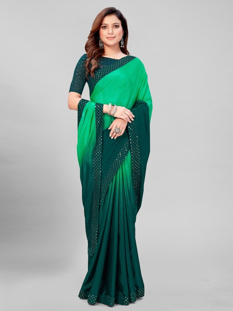 

Pratham Blue Green & Green Ombre Sequinned Silk Blend Saree