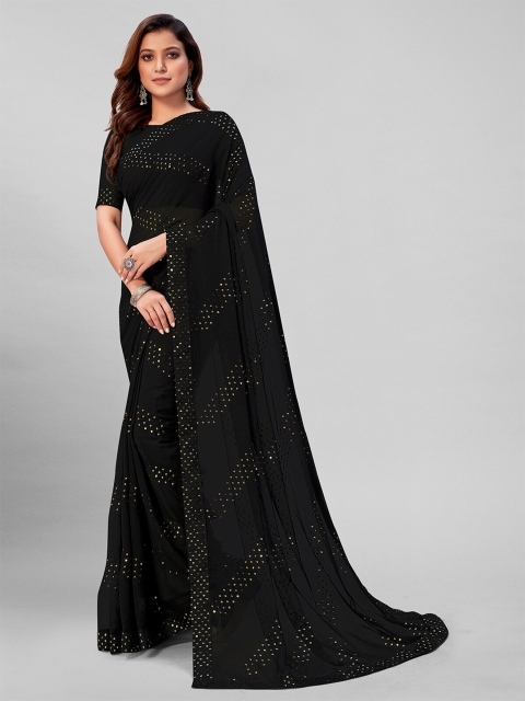 

Pratham Blue Black & Gold-Toned Embellished Sequinned Pure Georgette Saree