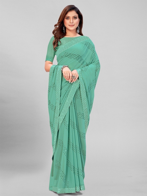 

Granthva Fab Sea Green & Gold-Toned Embellished Sequinned Pure Georgette Saree