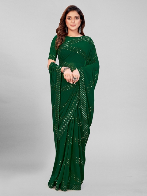 

Granthva Fab Green & Gold-Toned Embellished Sequinned Pure Georgette Saree