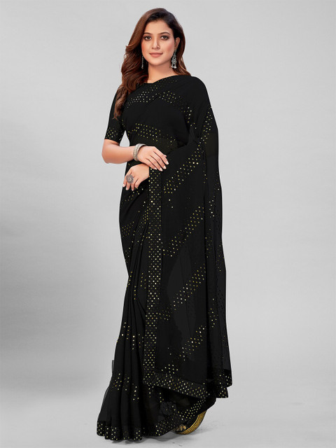 

Granthva Fab Black Embellished Sequinned Pure Georgette Saree