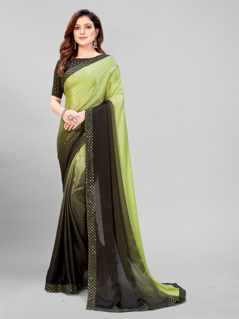 

Granthva Fab Olive Green & Green Ombre Sequinned Silk Blend Saree