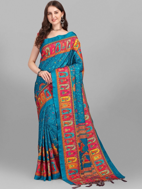 

Ethnic Yard Blue & Red Printed Ethnic Motifs Art Silk Saree
