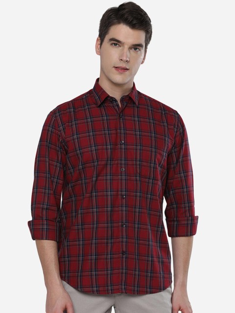 

Greenfibre Men Maroon Tight Slim Fit Tartan Check Cotton Casual Shirt