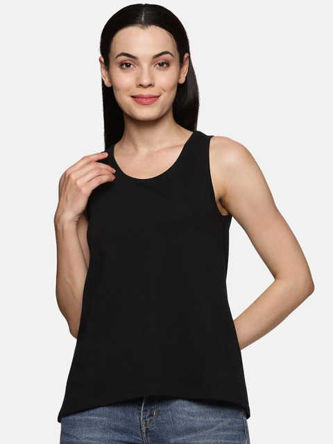 

HERE&NOW Black Solid Cotton Tank Top