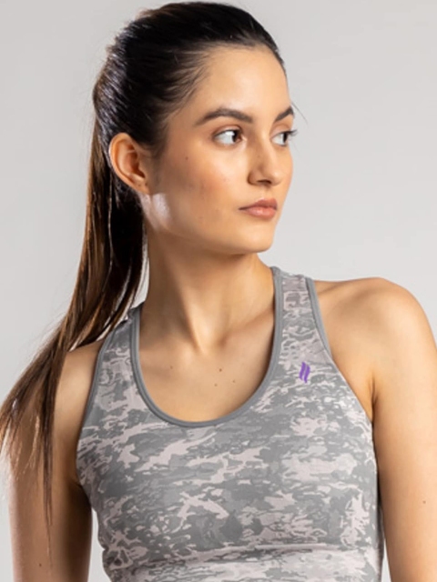 

SKNZ Abstract Printed Anti Bacterial Sports Bra, Grey