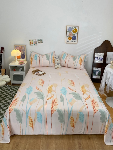 

JC Collection Cream-Coloured Floral 144 TC Single Bedsheet with 1 Pillow Covers