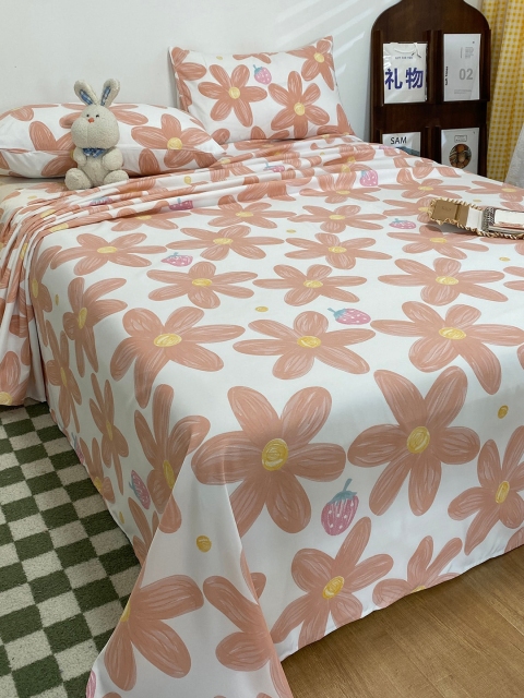 

JC Collection Pink & Brown Floral 144 TC King Bedsheet with 2 Pillow Covers