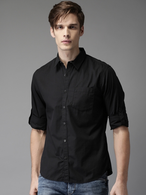 

HERE&NOW Men Black Regular Fit Solid Casual Shirt