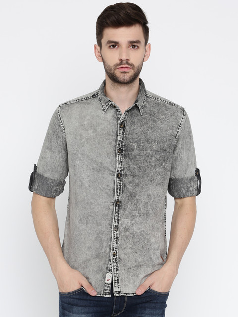 

Roadster Men Charcoal Grey Regular Fit Faded Casual Shirt