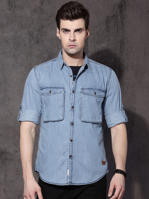 

Roadster Men Blue Regular Fit Solid Denim Casual Shirt
