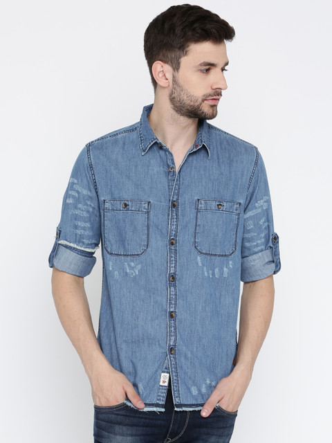 

Roadster Men Blue Regular Fit Faded Casual Shirt