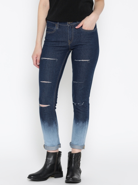 

Roadster Women Navy Blue Skinny Fit Mid-Rise Slash Knee Stretchable Jeans