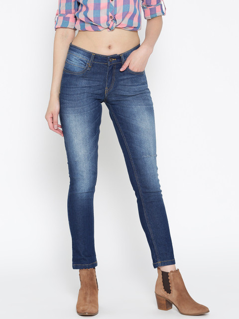

Roadster Women Blue Skinny Fit Mid-Rise Slash Knee Stretchable Jeans