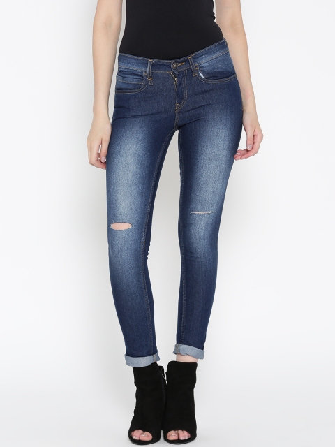 

Roadster Women Blue Skinny Fit Mid-Rise Low Distress Stretchable Jeans
