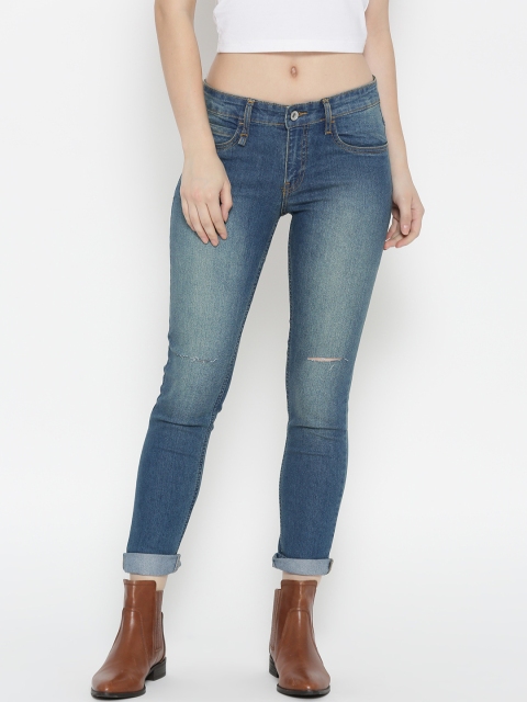 

Roadster Women Blue Skinny Fit Mid-Rise Slash Knee Stretchable Jeans