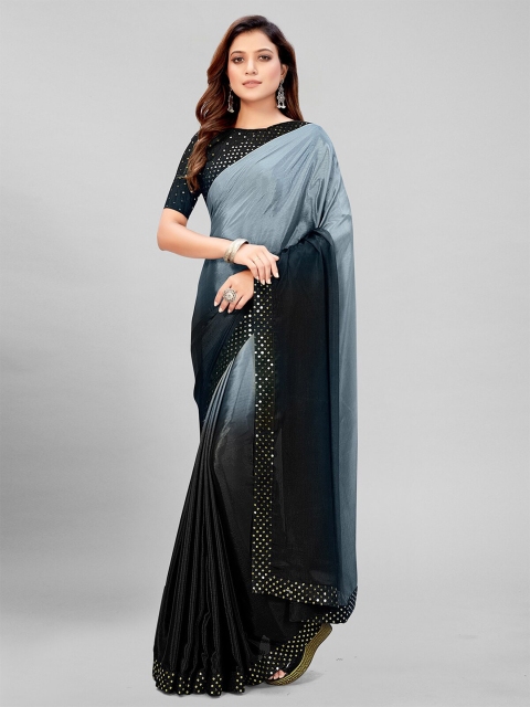 

Mitera Grey & Black Embellished Sequinned Silk Blend Saree