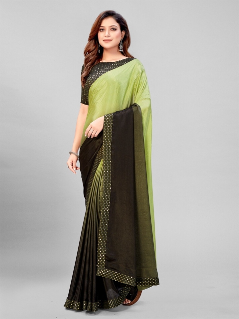 

Mitera Olive Green & Green Embellished Sequinned Silk Blend Saree