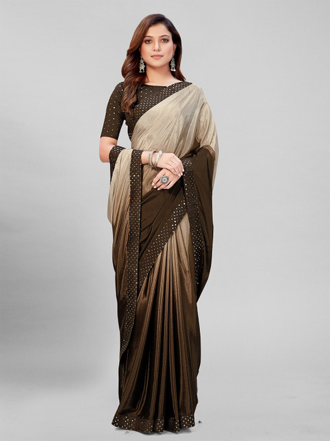 

Mitera Brown & Beige Embellished Sequinned Silk Blend Saree