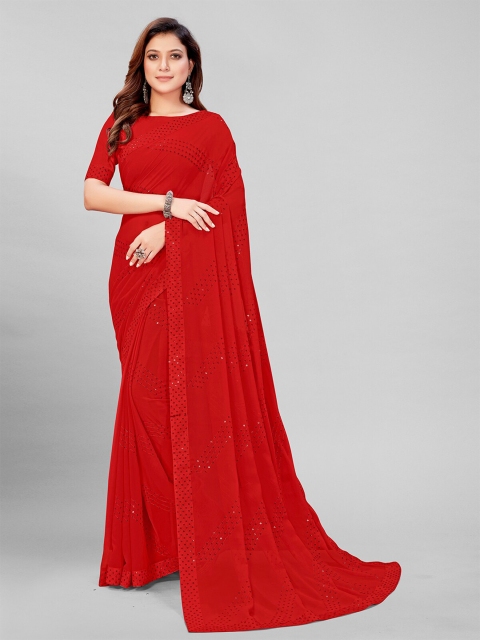 

Mitera Red Embellished Sequinned Pure Georgette Saree