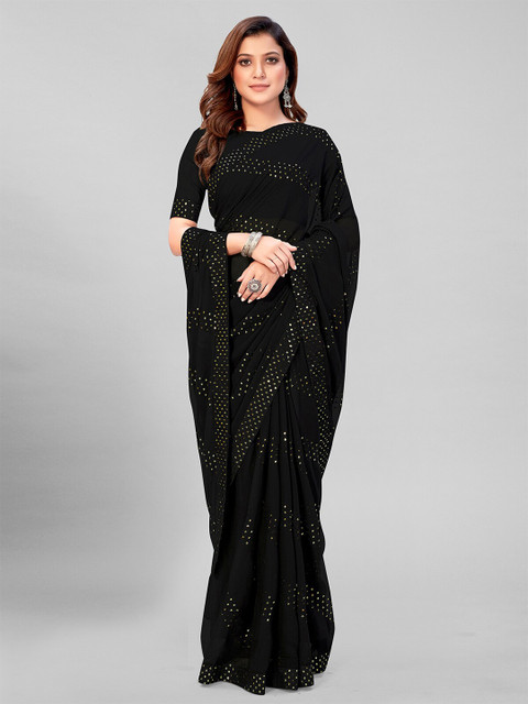 

Mitera Black & Gold-Toned Embellished Sequinned Pure Georgette Saree
