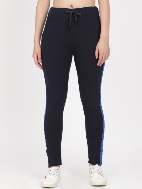 

HERE&NOW Women Navy Blue Solid Pure Cotton Track Pants