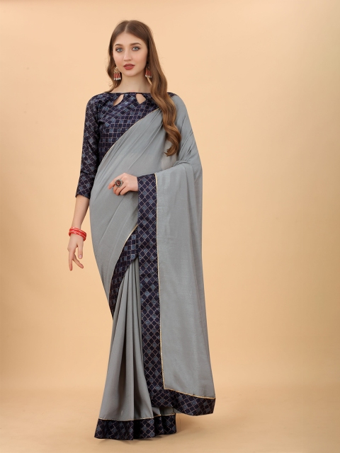 

DEETYA ARTS Grey & Gold-Toned Solid Lace Border Saree