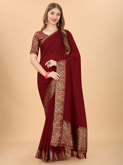 

DEETYA ARTS Maroon & Gold-Toned Woven Design Zari Banarasi Saree