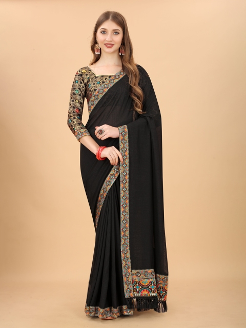 

DEETYA ARTS Black & Blue Embroidered Border Saree