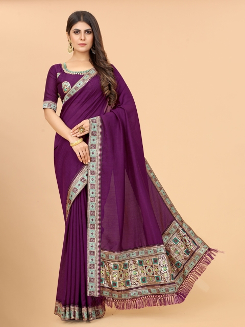 

DEETYA ARTS Magenta & Gold-Toned Zari Silk Blend Saree
