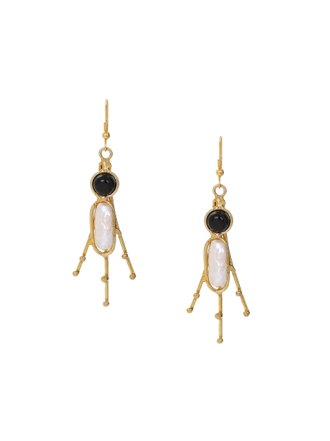 

ZeroKaata Gold-Toned & White Oval Drop Earrings