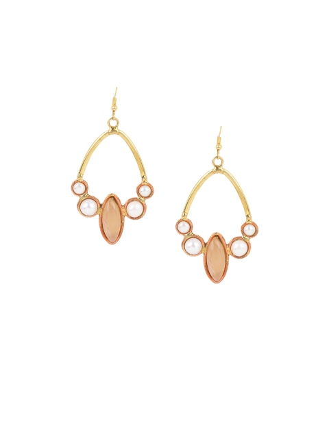 

ZeroKaata Gold-Toned & Peach-Coloured Contemporary Drop Earrings