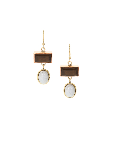 

ZeroKaata Gold-Toned & Brown Contemporary Drop Earrings