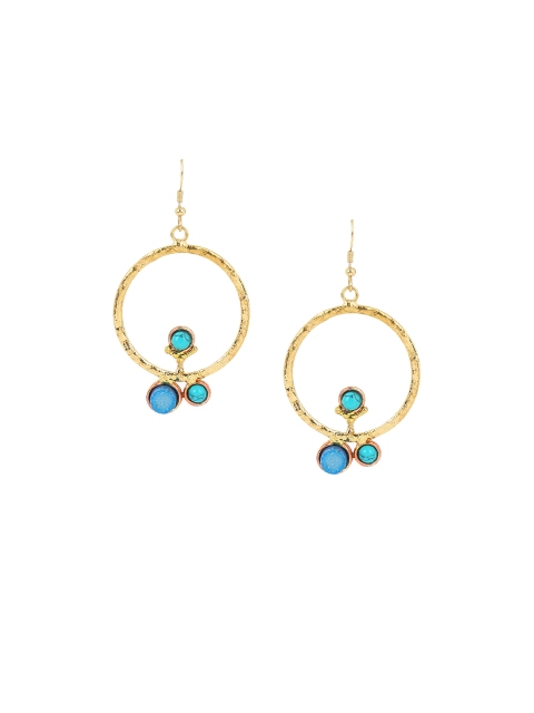 

ZeroKaata Gold-Toned & Turquoise Blue Contemporary Drop Earrings