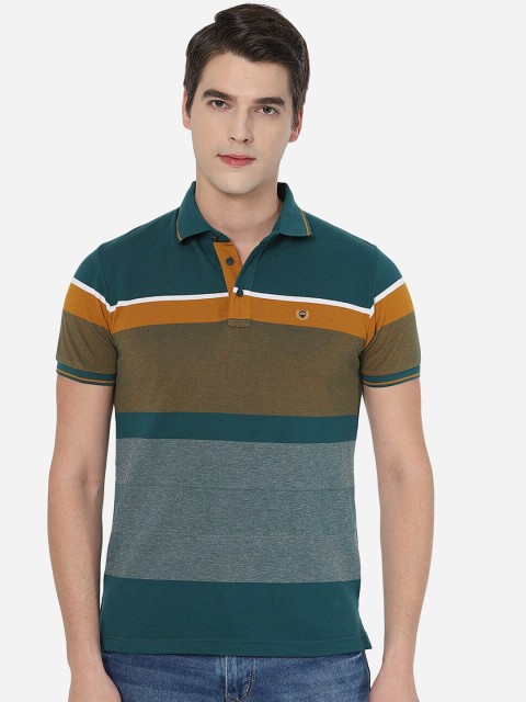 

JADE BLUE Men Multicoloured Striped Cotton Polo Collar Slim Fit T-shirt, Multi