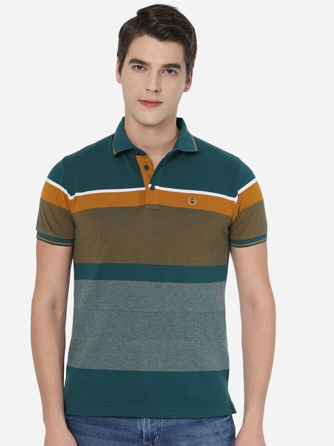 

JADE BLUE Men Striped Polo Collar Slim Fit T-shirt, Teal
