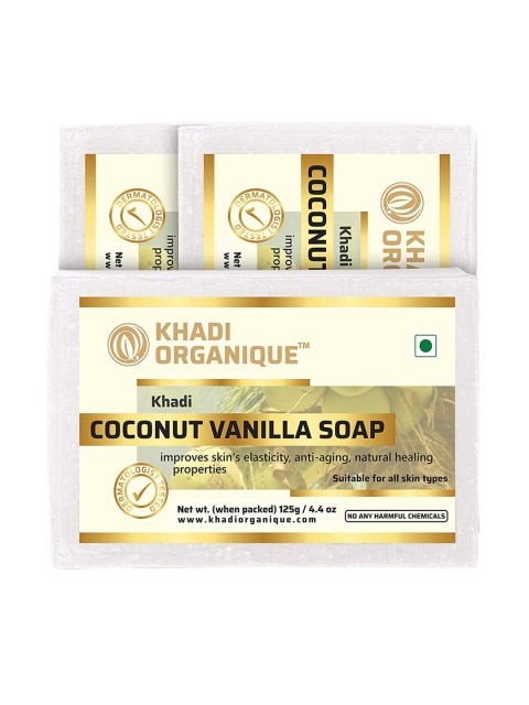 

Khadi Organique Set Of 3 Cocconut Vanilla Soap 375 gm, Transparent