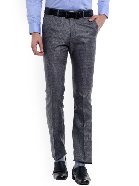 

Solemio Men Grey Slim Fit Self Design Formal Trousers