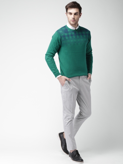 

INVICTUS Men Green Self-Design Pullover Sweater