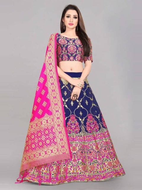 

Fashionuma Blue & Pink Semi-Stitched Lehenga & Unstitched Blouse With Dupatta