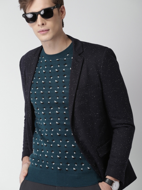 

INVICTUS Men Teal Blue Slim Fit Self-Design Pullover